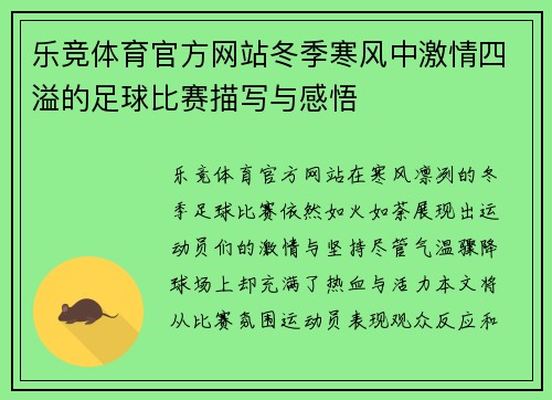 乐竞体育官方网站冬季寒风中激情四溢的足球比赛描写与感悟